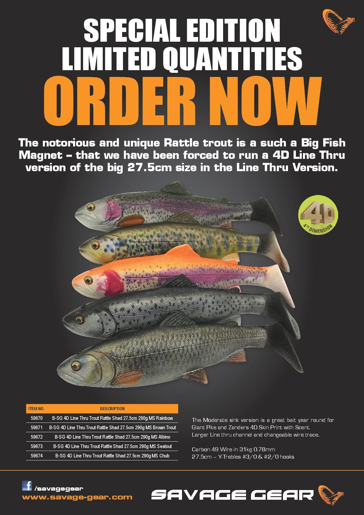 4D en 3D Trout Rattle Shad 27,5 cm